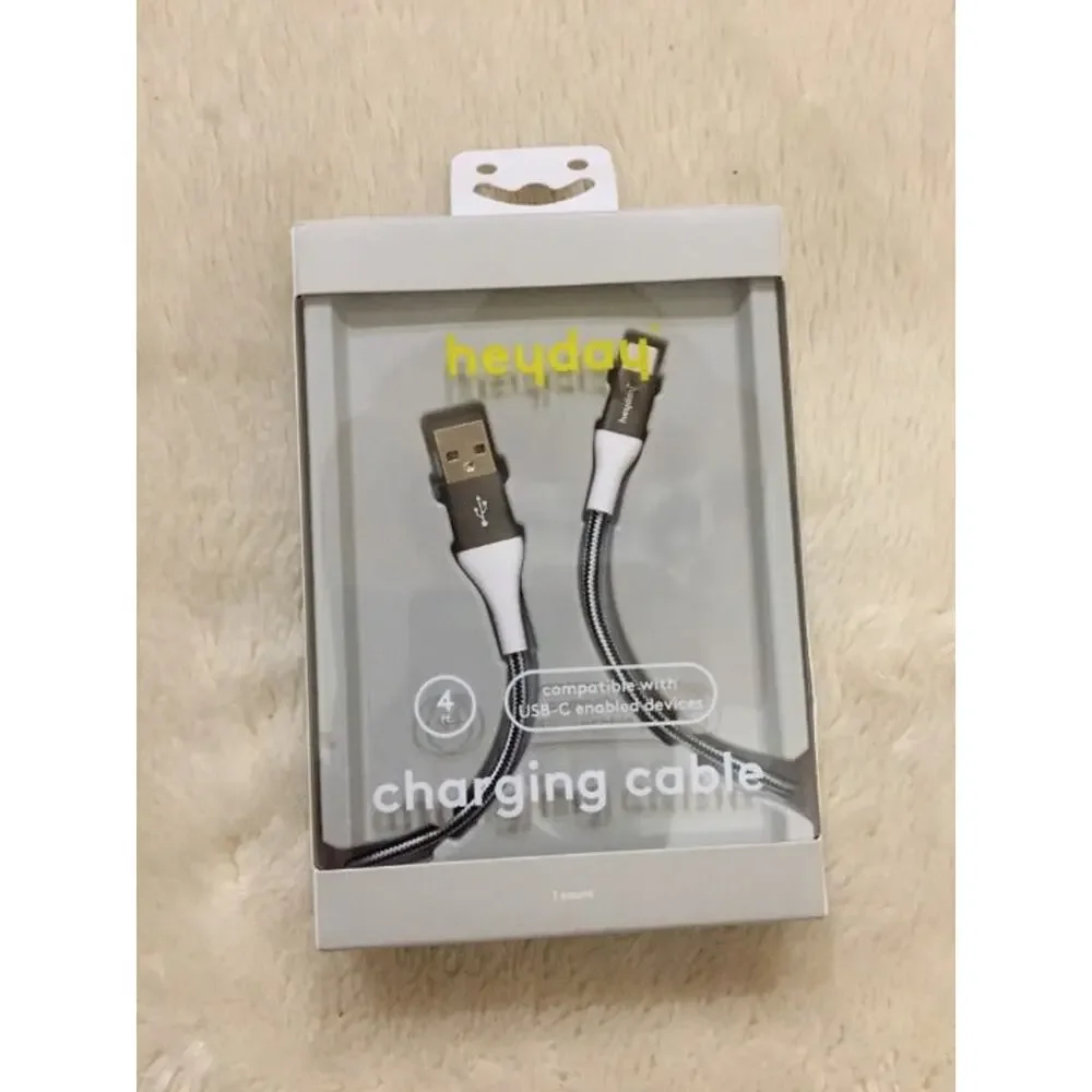 heyday™ 4' USB-C to USB-A Braided Cable-Black/White/Gunmetal